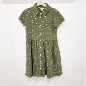 Crewcuts by J. Crew Green and Gold Stars Short Sleeve Dress Girls Small 6-7